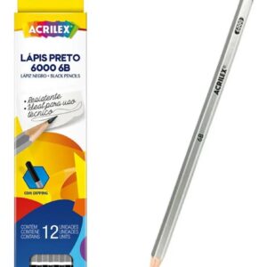 Lápis 6B Acrilex 6000 Preto Hexagonal