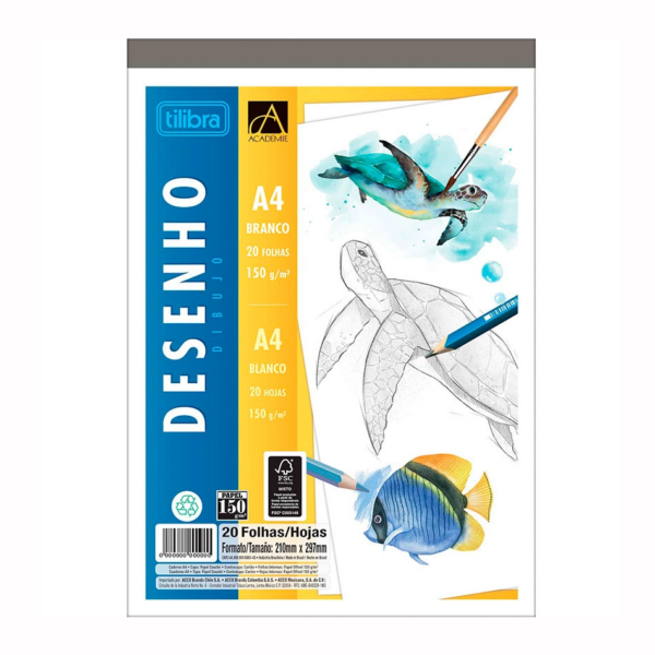 Bloco de desenho A4 gramatura 150g/m²